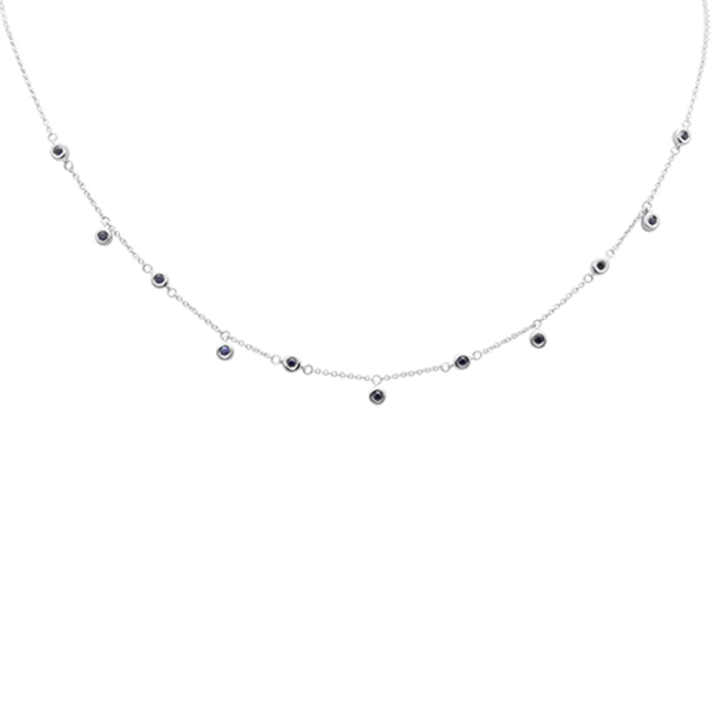 <span style="color:purple">SPECIAL!</span>.38ct G SI 14K White Gold Blue Sapphire Gemstone Pendant Necklace 16+2" Long