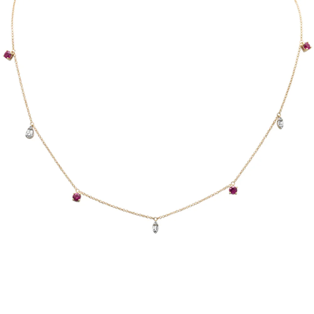 <span style="color:purple">SPECIAL!</span>1.22ct G SI 14K Yellow Gold Diamond & Ruby Gemstone Pendant Necklace 16+2" Long