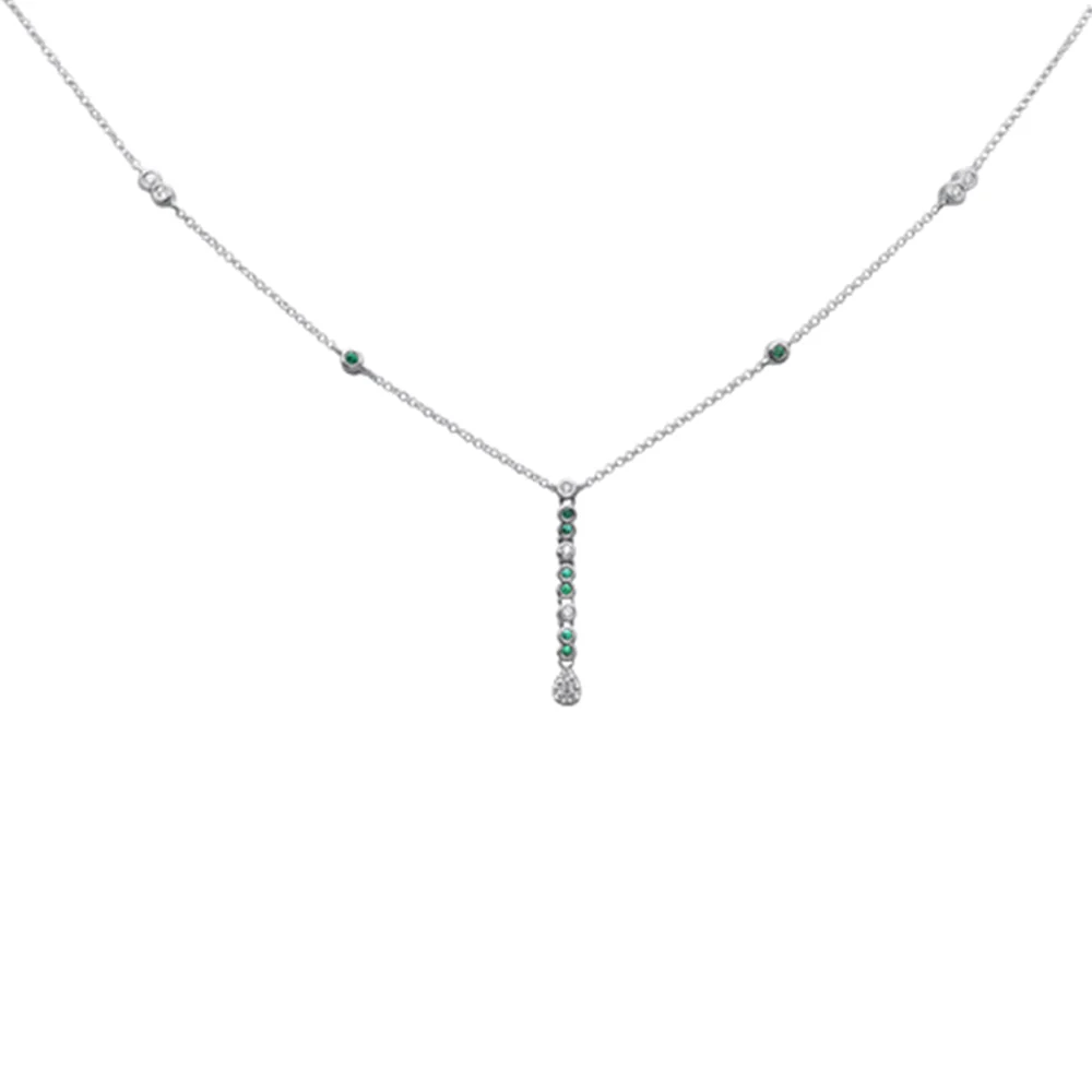 <span>DIAMOND CLOSEOUT! </span> .22ct G SI 14K White Gold Diamond & Emerald Gemstone Pendant Necklace 16+2" Long - Image 2