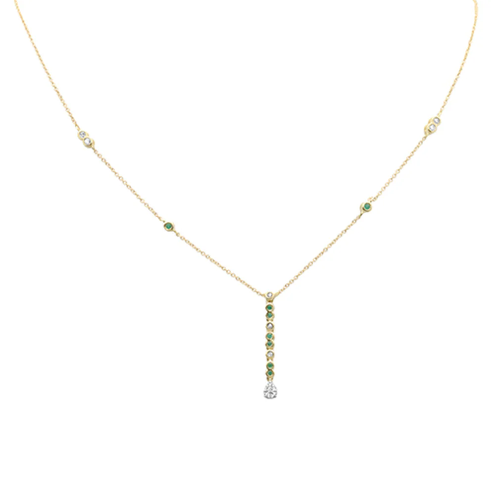<span>DIAMOND CLOSEOUT! </span> .21ct G SI 14K Yellow Gold Diamond & Emerald Gemstone Drop Pendant Necklace 16" + 2" Ext - Image 2