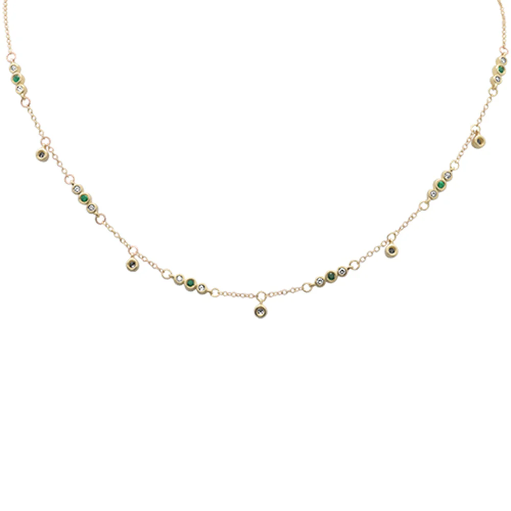 <span style="color:purple">SPECIAL!</span>.55ct G SI 14K Yellow Gold Diamond & Emerald Gemstone Pendant Necklace 16+2" Long