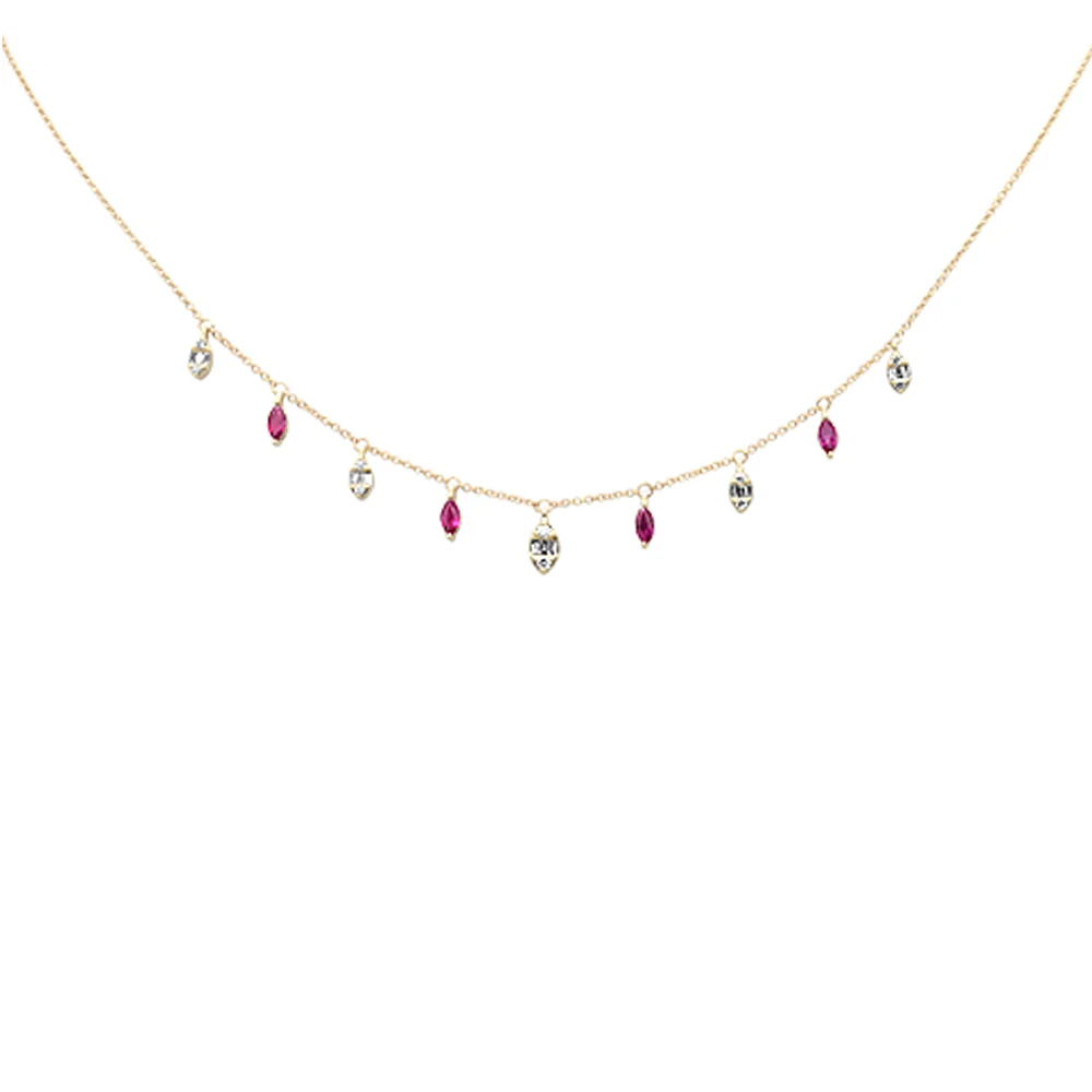 <span style="color:purple">SPECIAL!</span>.99ct G SI 14K Yellow Gold Diamond & Ruby Gemstone Pendant Necklace 16+2" Long