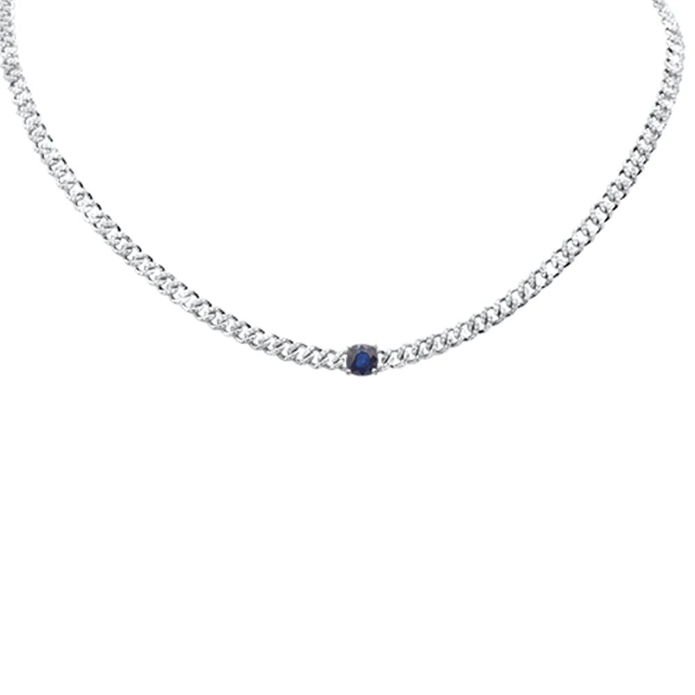 <span style="color:purple">SPECIAL!</span> 2.46ct G SI 14K White Gold Blue Sapphire Gemstone & Diamond Cuban Necklace 13+3" Long