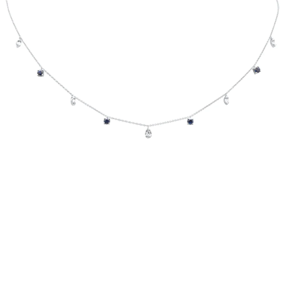 <span style="color:purple">SPECIAL!</span>1.26ct G SI 14K White Gold Diamond & Blue Sapphire Gemstone Pendant Necklace 16+2" Long