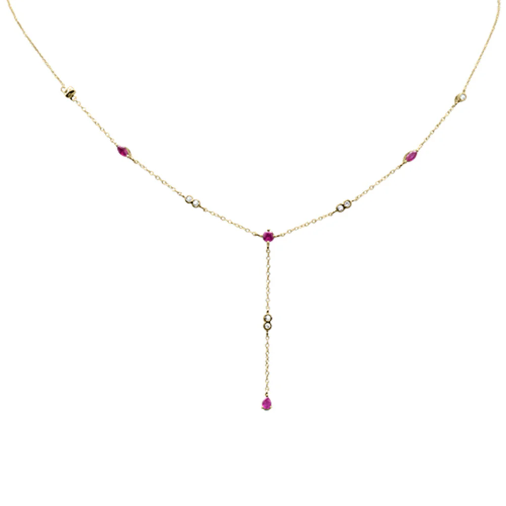 <span>GEMSTONE CLOSEOUT! </span>.89ct G SI 14K Yellow Gold Diamond & Ruby Gemstone Pendant Necklace 16+2" Long