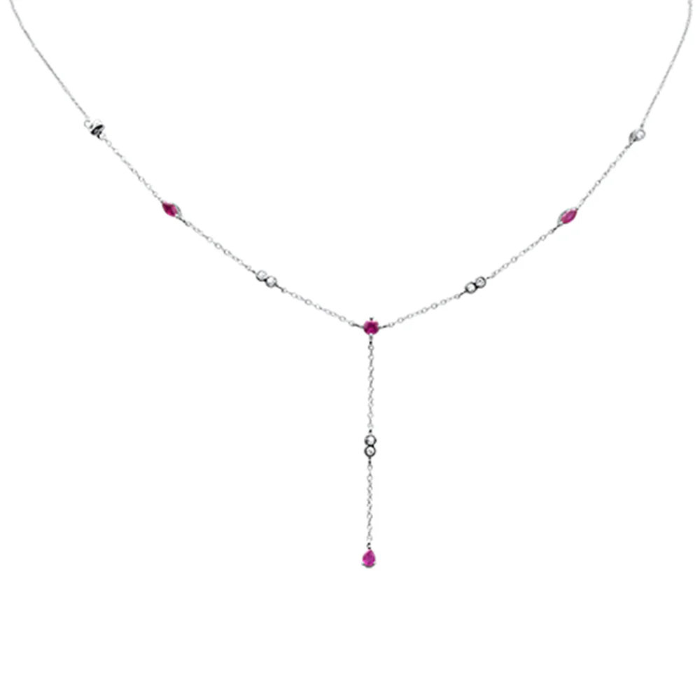 <span>GEMSTONE CLOSEOUT! </span>.94ct G SI 14K White Gold Diamond & Ruby Gemstone Pendant Necklace 16+2" Long