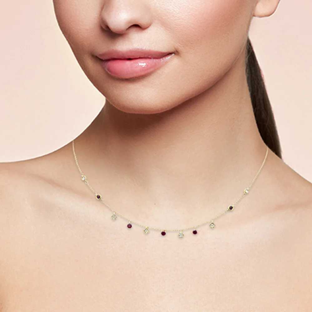 <span style="color:purple">SPECIAL!</span>.82ct G SI 14K Yellow Gold Diamond & Ruby Gemstone Pendant Necklace 16+2" Long - Image 2