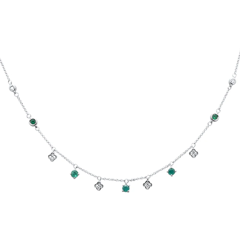 <span>GEMSTONE CLOSEOUT! </span> .60ct G SI 14K White Gold Diamond & Emerald Gemstones Pendant Necklace 16+2" Ext Long