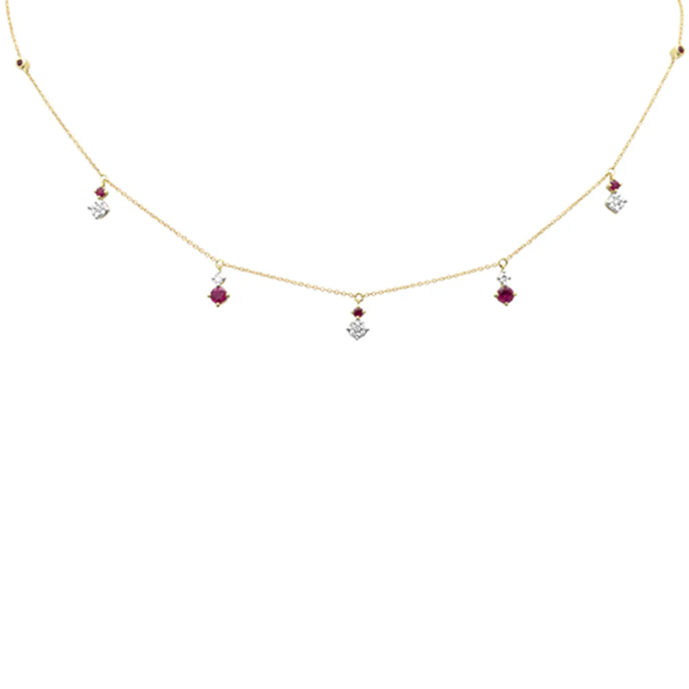 <span style="color:purple">SPECIAL!</span>.90ct G SI 14K Yellow Gold Diamond & Ruby Gemstone Pendant Necklace 16+2" Long
