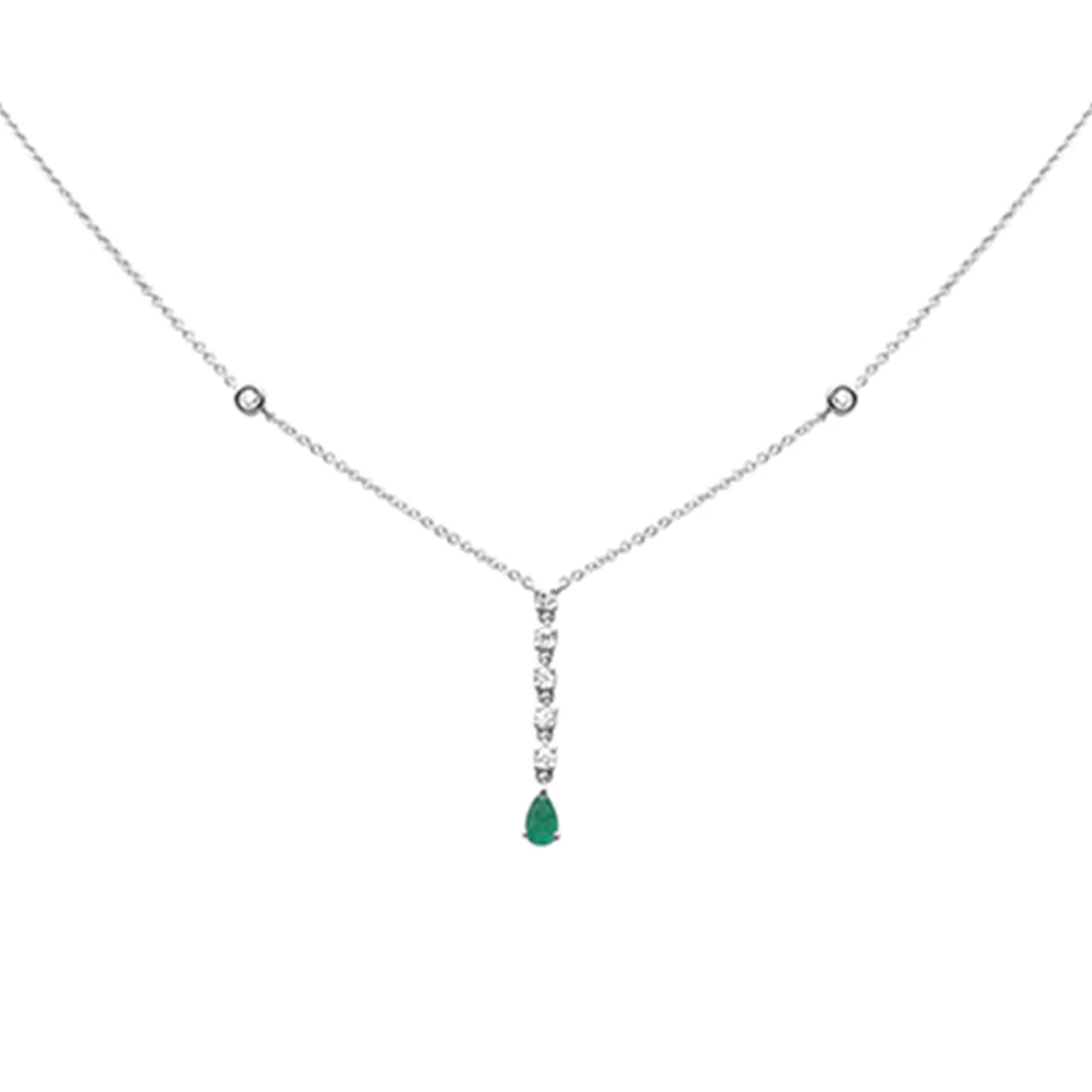 <span style="color:purple">SPECIAL!</span>.38ct G SI 14K White Gold Diamond & Emerald Drop Pendant Necklace 16" + 2" Ext