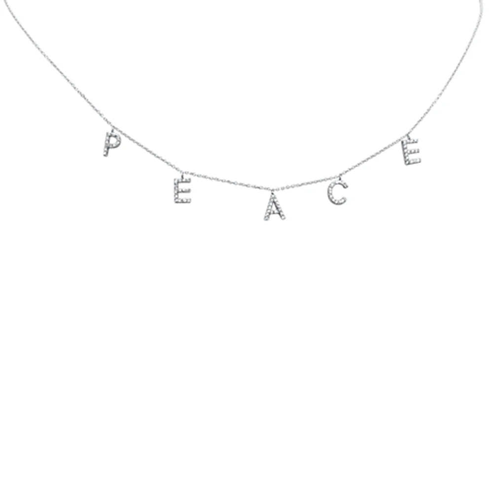 <span>DIAMOND  CLOSEOUT! </span>  .32ct G SI 14K White Gold Diamond "PEACE" Pendant Necklace 16+2" Long