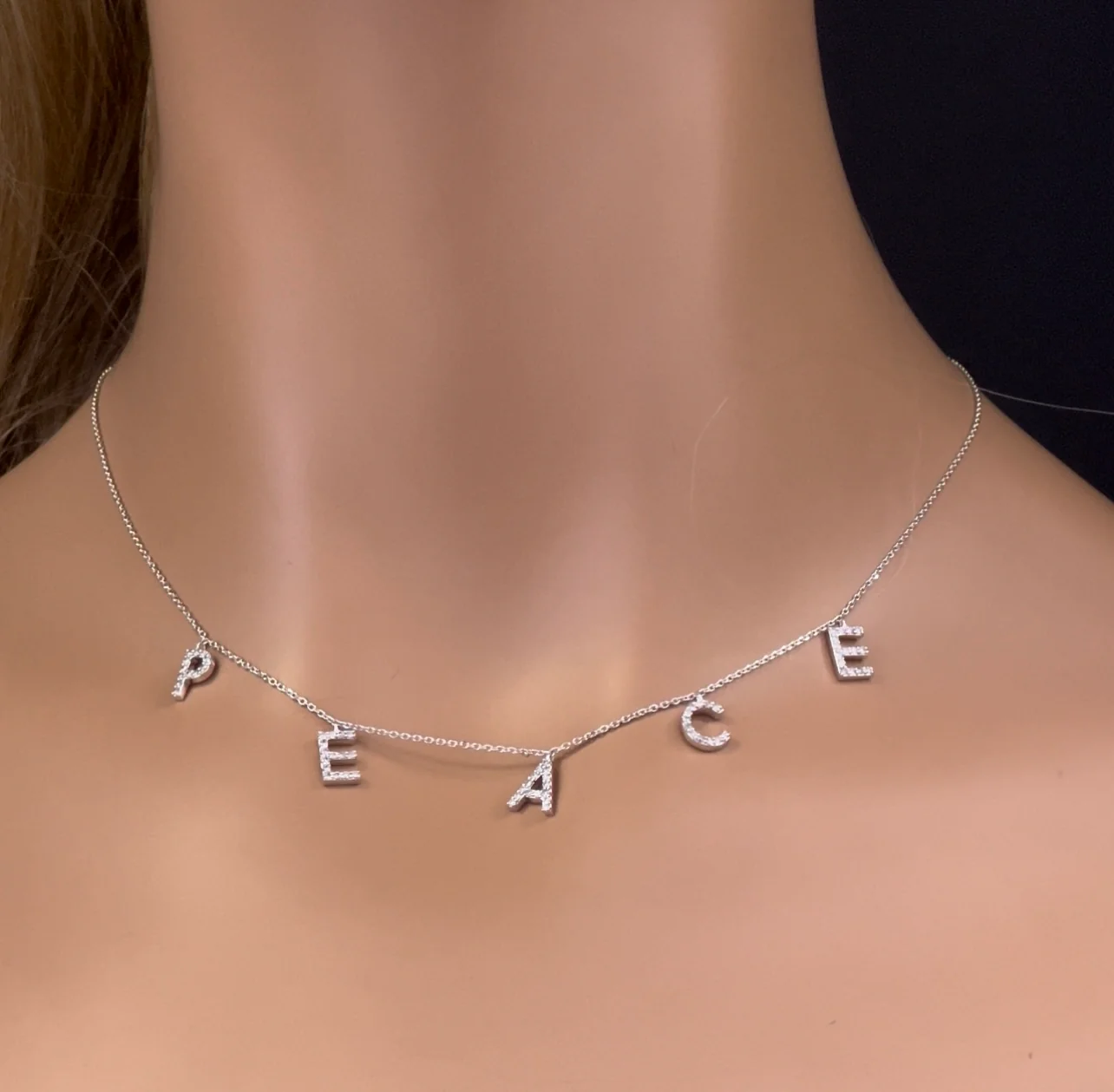 <span>DIAMOND  CLOSEOUT! </span>  .32ct G SI 14K White Gold Diamond "PEACE" Pendant Necklace 16+2" Long - Image 2