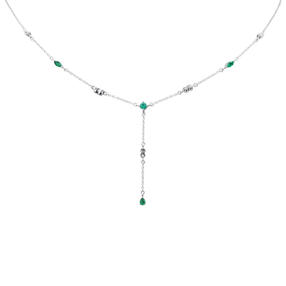 <span>DIAMOND CLOSEOUT! </span> .74ct G SI 14K White Gold Diamond & Emerald Gemstone Pendant Necklace 16+2" Long
