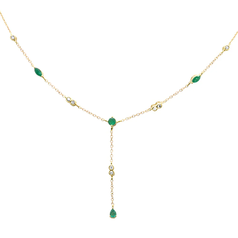 <span>DIAMOND CLOSEOUT! </span> .79ct G SI 14K Yellow Gold Diamond & Emerald Gemstone Drop Lariat Pendant Necklace 16" +2" EXT