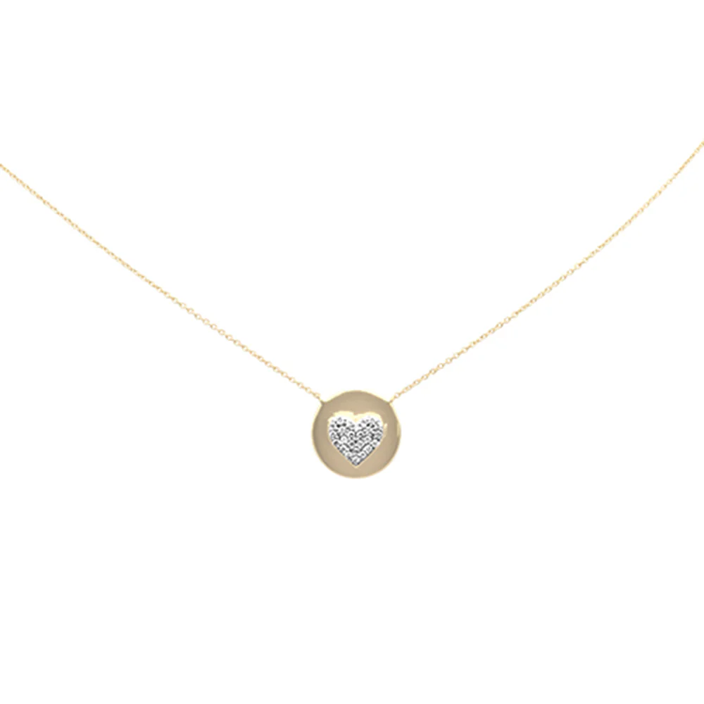 <span style="color:purple">SPECIAL!</span>.22ct G SI 14K Yellow Gold Diamond Round Shaped Heart Pendant Necklace 16+2" Long