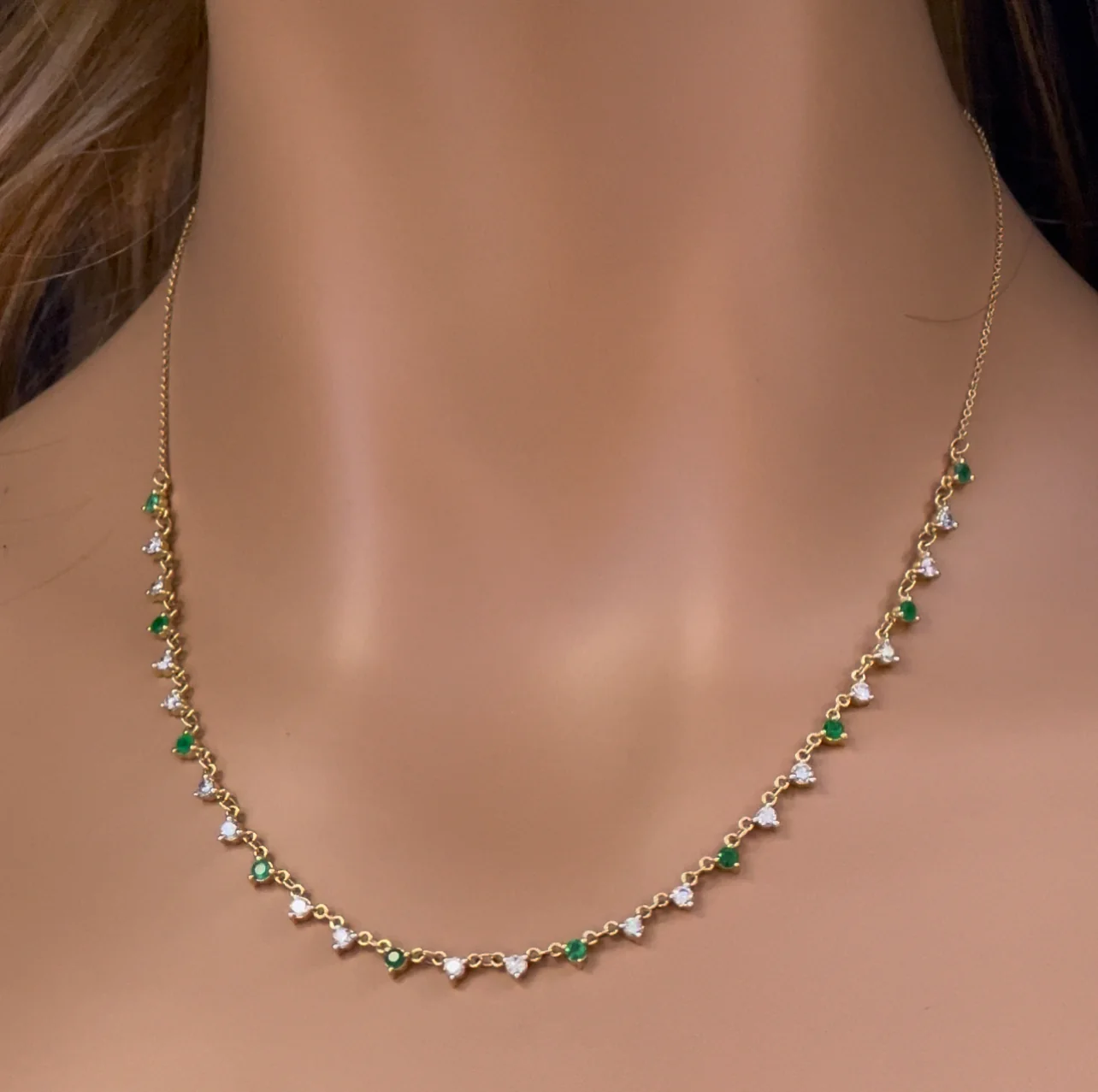 <span>GEMSTONE CLOSEOUT! </span>1.62ct G SI 14K Yellow Gold Diamond & Emerald Gemstone Pendant Necklace  16+2" Long