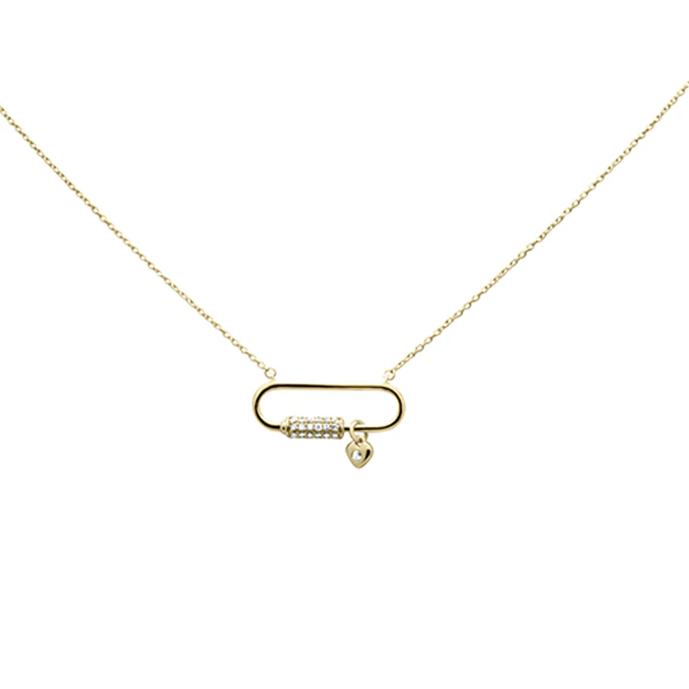 <span style="color:purple">SPECIAL!</span> .10ct G SI 14K Yellow Gold Diamond Paper Clip Pendant Necklace 18" Long Chain