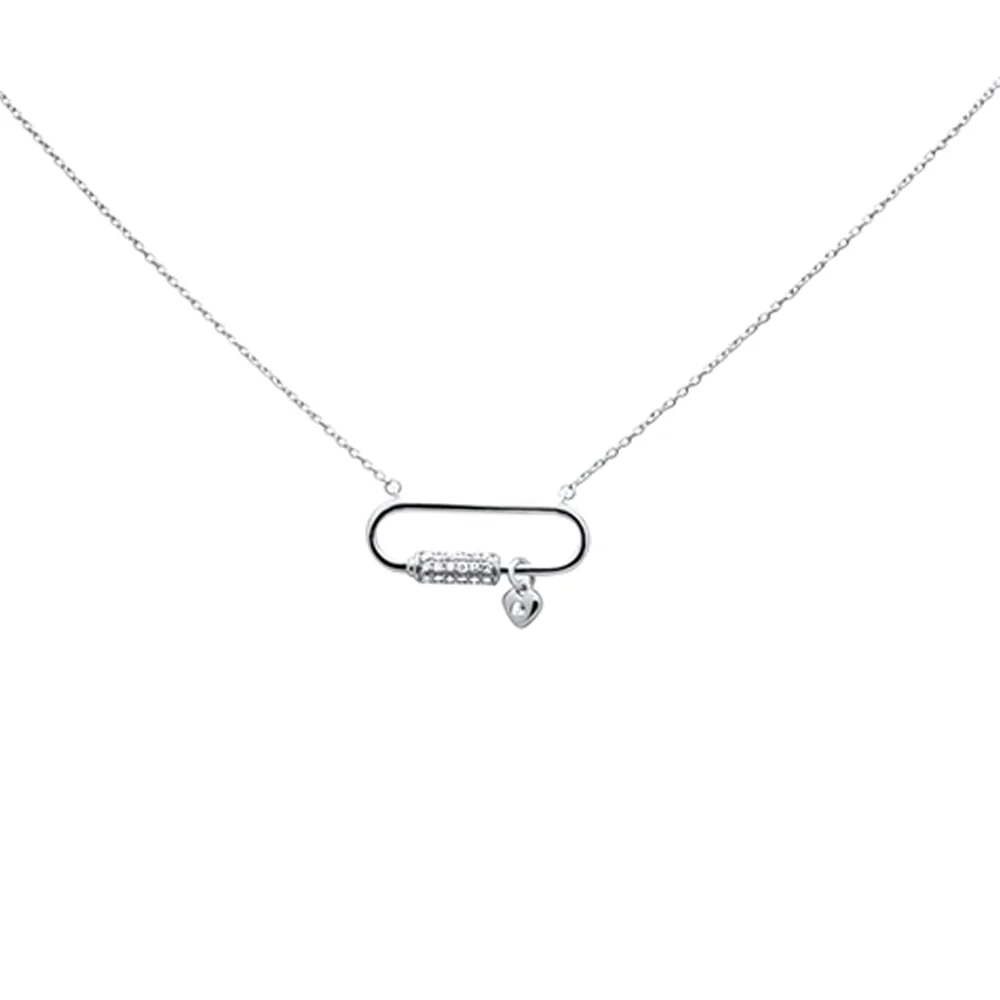 .10ct G SI 14K White Gold Diamond Paper Clip Pendant Necklace 18" Long Chain
