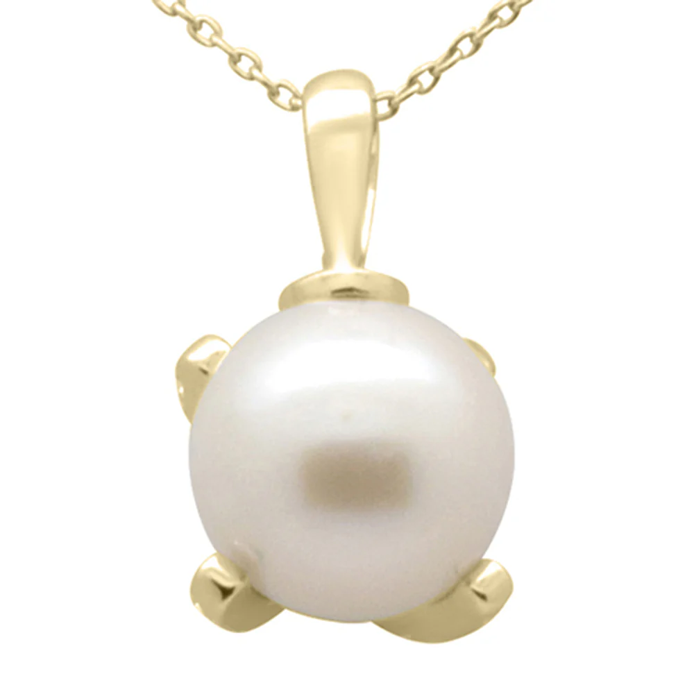 <span style="color:purple">SPECIAL!</span>.15ct G SI 14K Yellow Gold Diamond Pearl Pendant Necklace 18" Long Chain