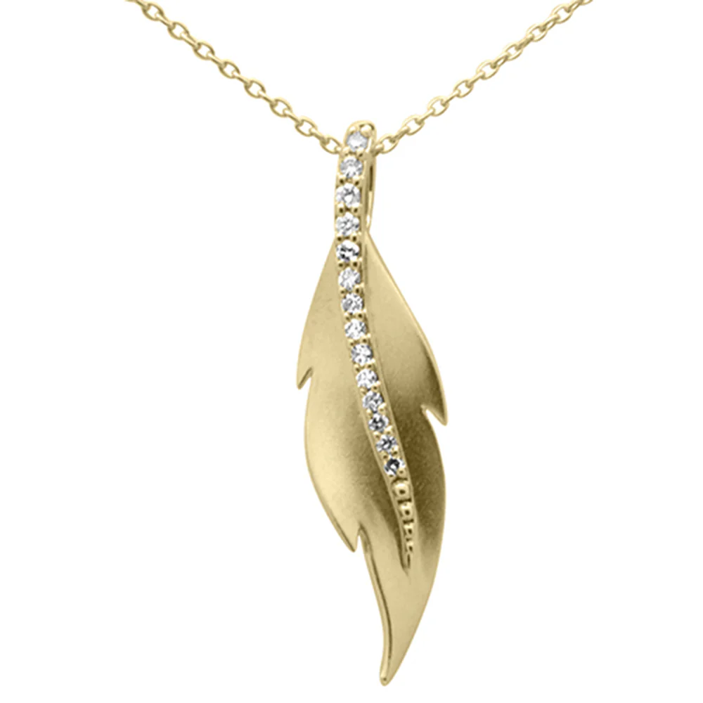 <span style="color:purple">SPECIAL!</span> .10ct G SI 14K Yellow Gold Diamond Leaf Pendant Necklace 18" Long Chain