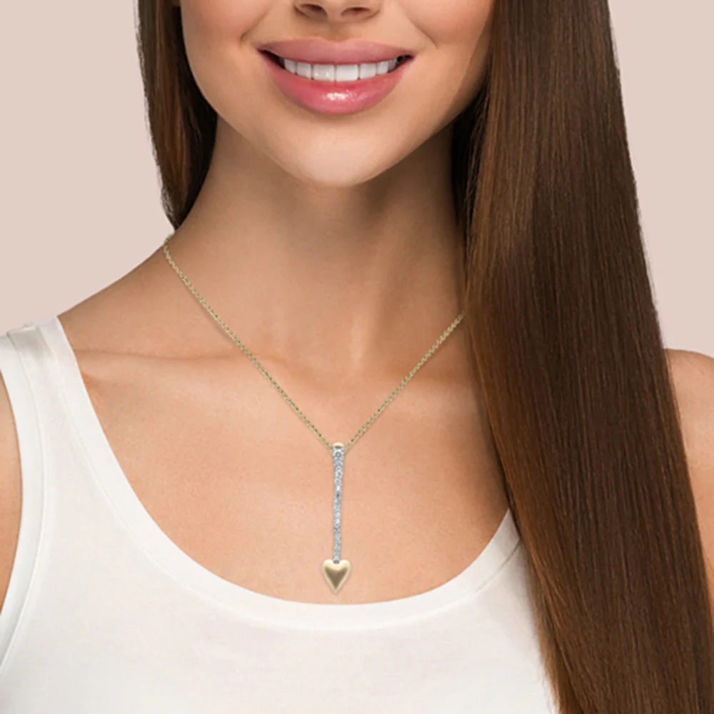 <span style="color:purple">SPECIAL!</span> .16ct G SI 14K Yellow Gold Diamond Heart Arrow Pendant Necklace 18" Long Chain - Image 2