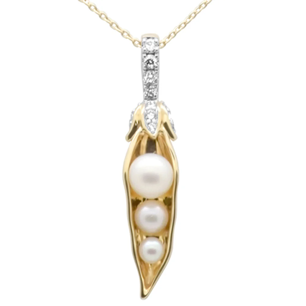 <span style="color:purple">SPECIAL!</span>.13ct G SI 14K Yellow Gold Diamond Pearl Pendant Necklace 18" Long Chain