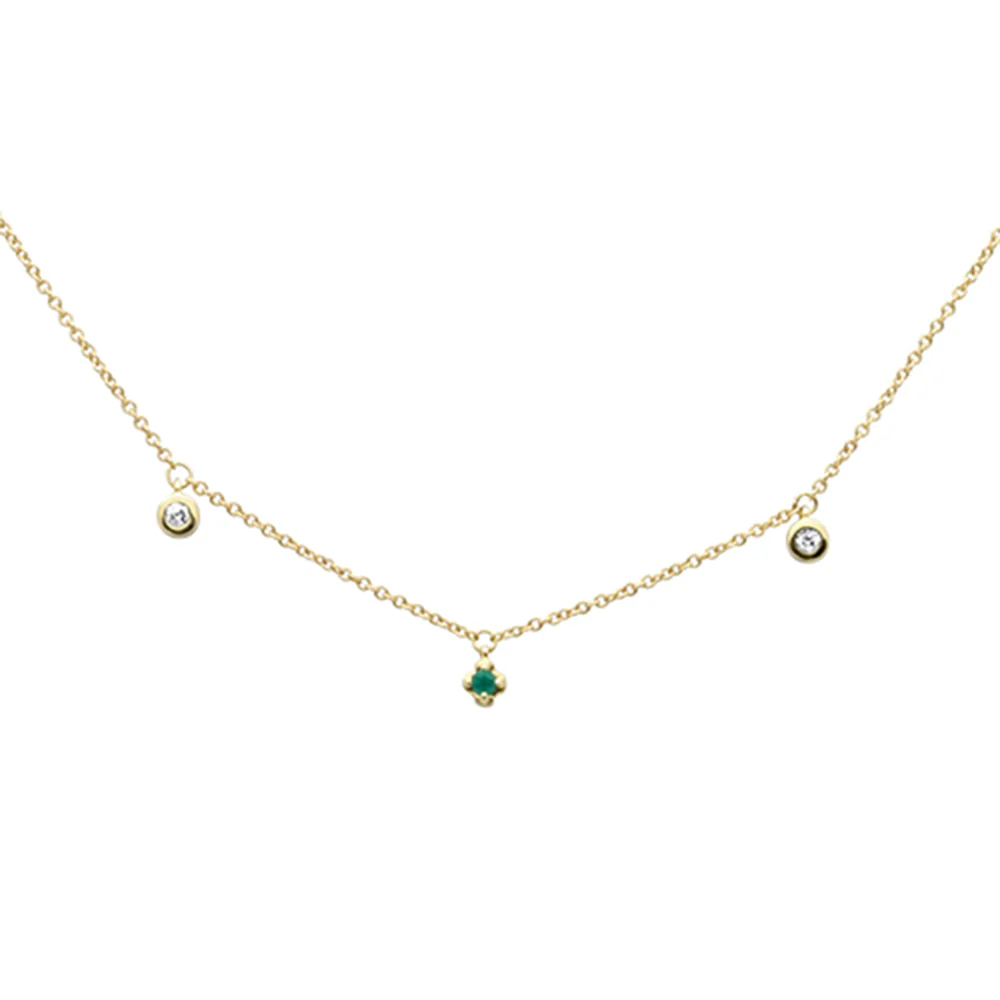 <span>DIAMOND CLOSEOUT! </span> .09ct G SI 14K Yellow Gold Diamond & Emerald Gemstones Pendant Necklace 18" Long