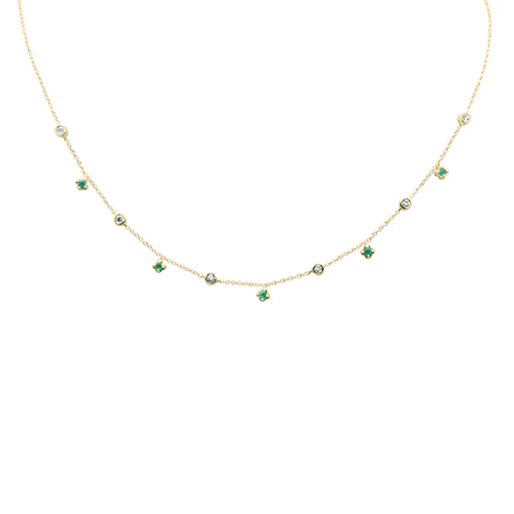 <span>DIAMOND CLOSEOUT! </span> .32ct G SI 14K Yellow Gold Diamond & Emerald Gemstone Pendant Necklace 16" + 2" Ext