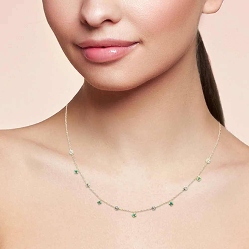 <span>DIAMOND CLOSEOUT! </span> .32ct G SI 14K Yellow Gold Diamond & Emerald Gemstone Pendant Necklace 16" + 2" Ext - Image 2