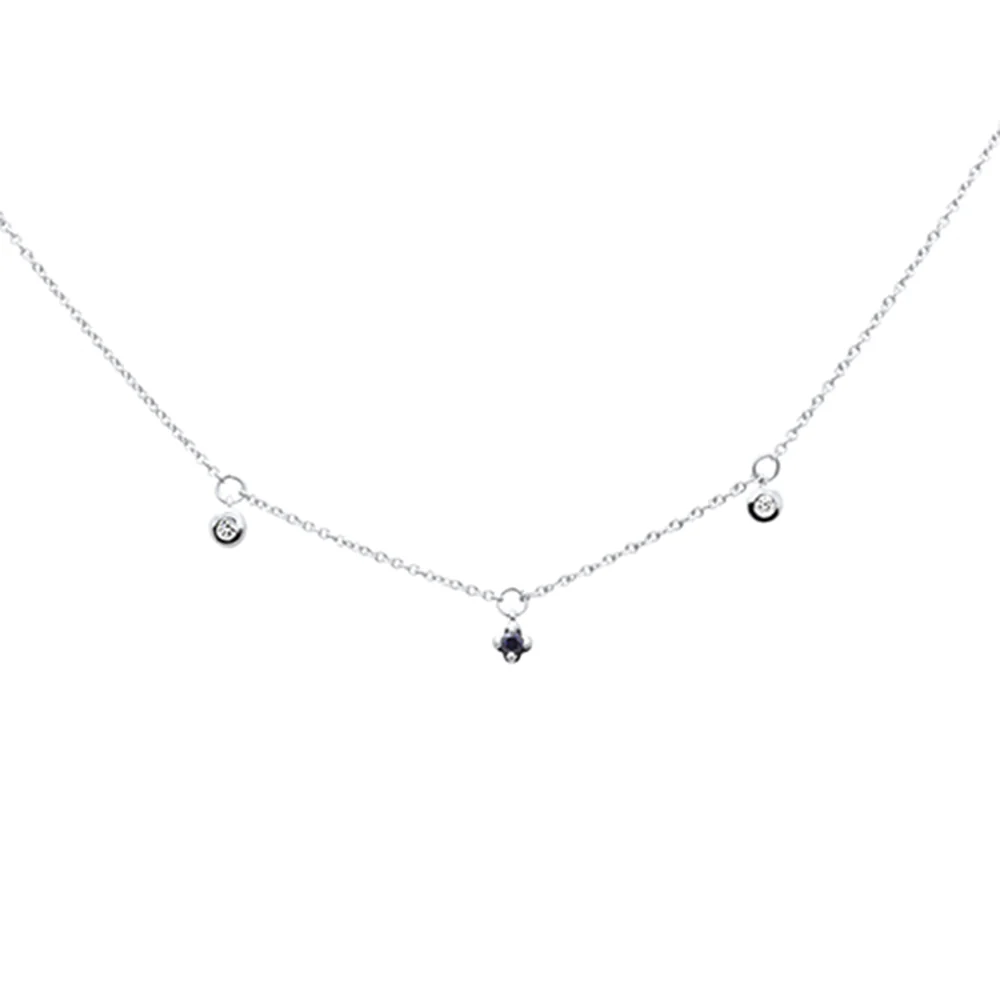 <span>DIAMOND CLOSEOUT! </span> .10ct G SI 14K White Gold Diamond & Blue Sapphire Gemstones Pendant Necklace 16"+2" EXT
