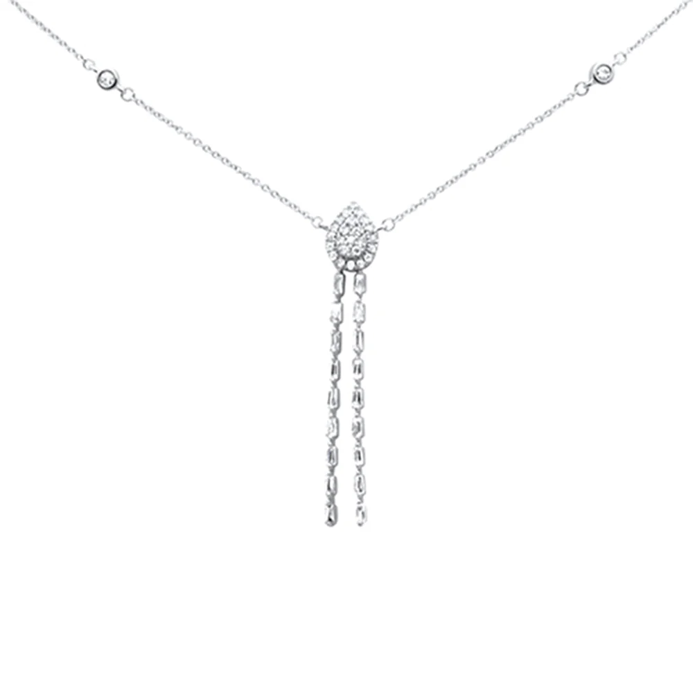 <span style="color:purple">SPECIAL!</span>.55ct G SI 14K White Gold Diamond Round & Baguette Pendant Necklace 16+2" Ext Long