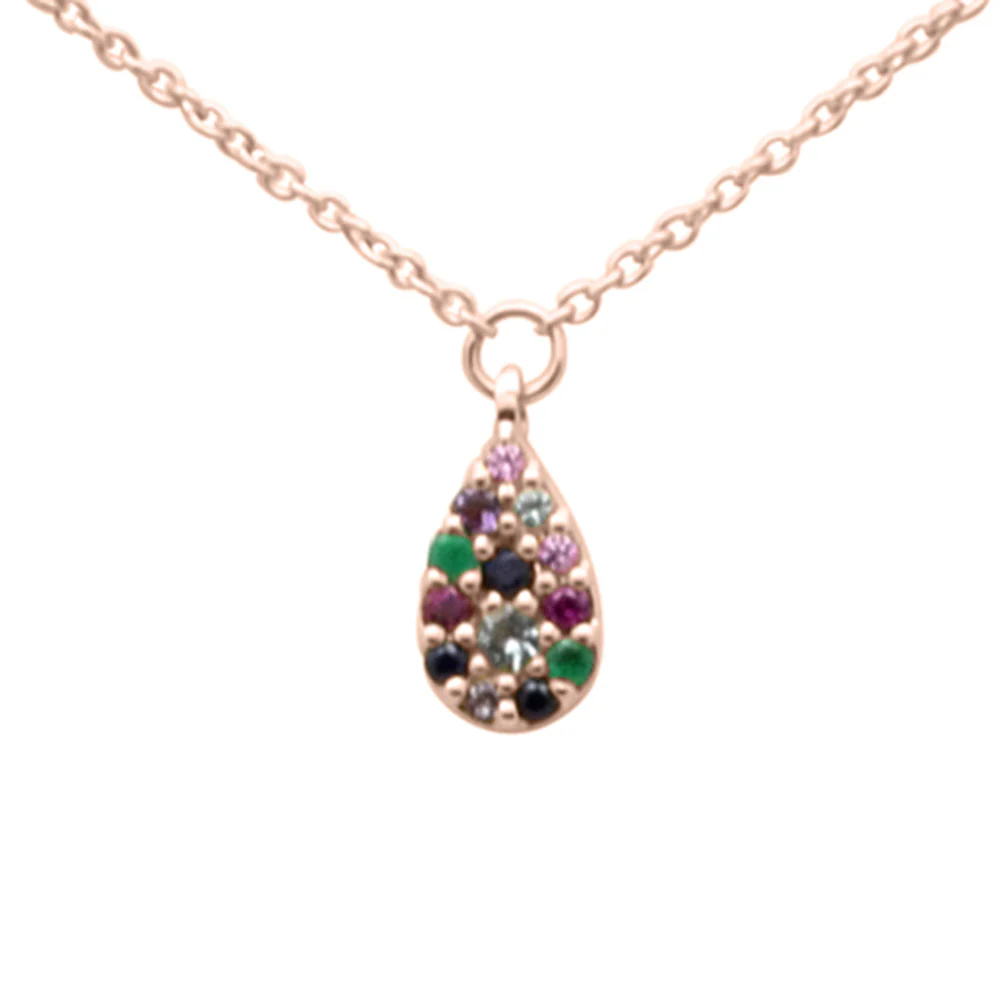 <span style="color:purple">SPECIAL!</span> .12ct G SI 14K Rose Gold Multi Color Gemstone Pendant Necklace 16" +2" EXT
