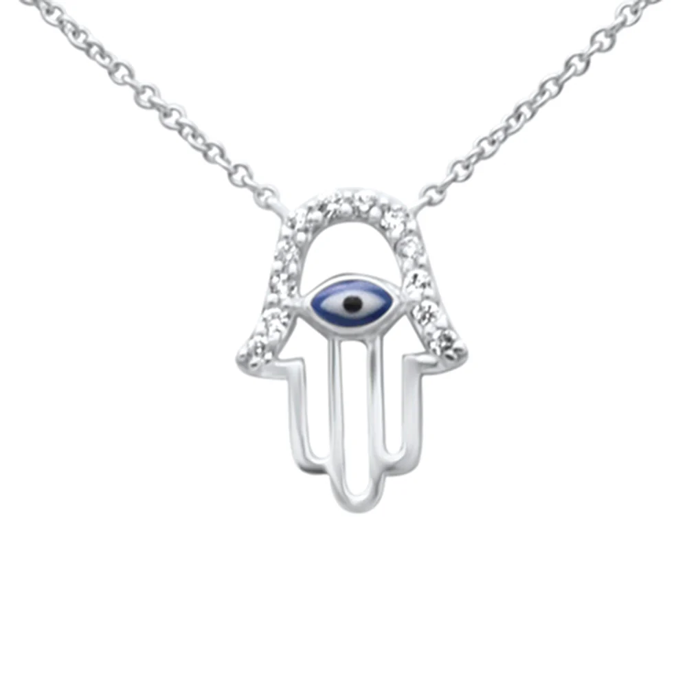 <span style="color:purple">SPECIAL!</span>.07ct G SI 14K White Gold Diamond Hamsa Pendant Necklace 16" +2" EXT - Image 2