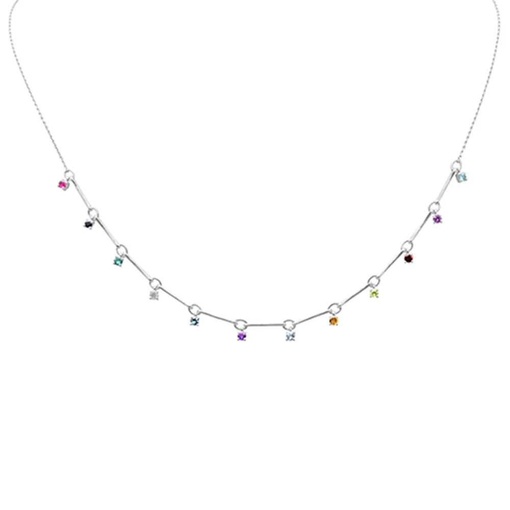 <span>GEMSTONE CLOSEOUT! </span> .75ct G SI 14K White Gold Diamond & Multi Color Gemstone Pendant Necklace 16" +2" EXT
