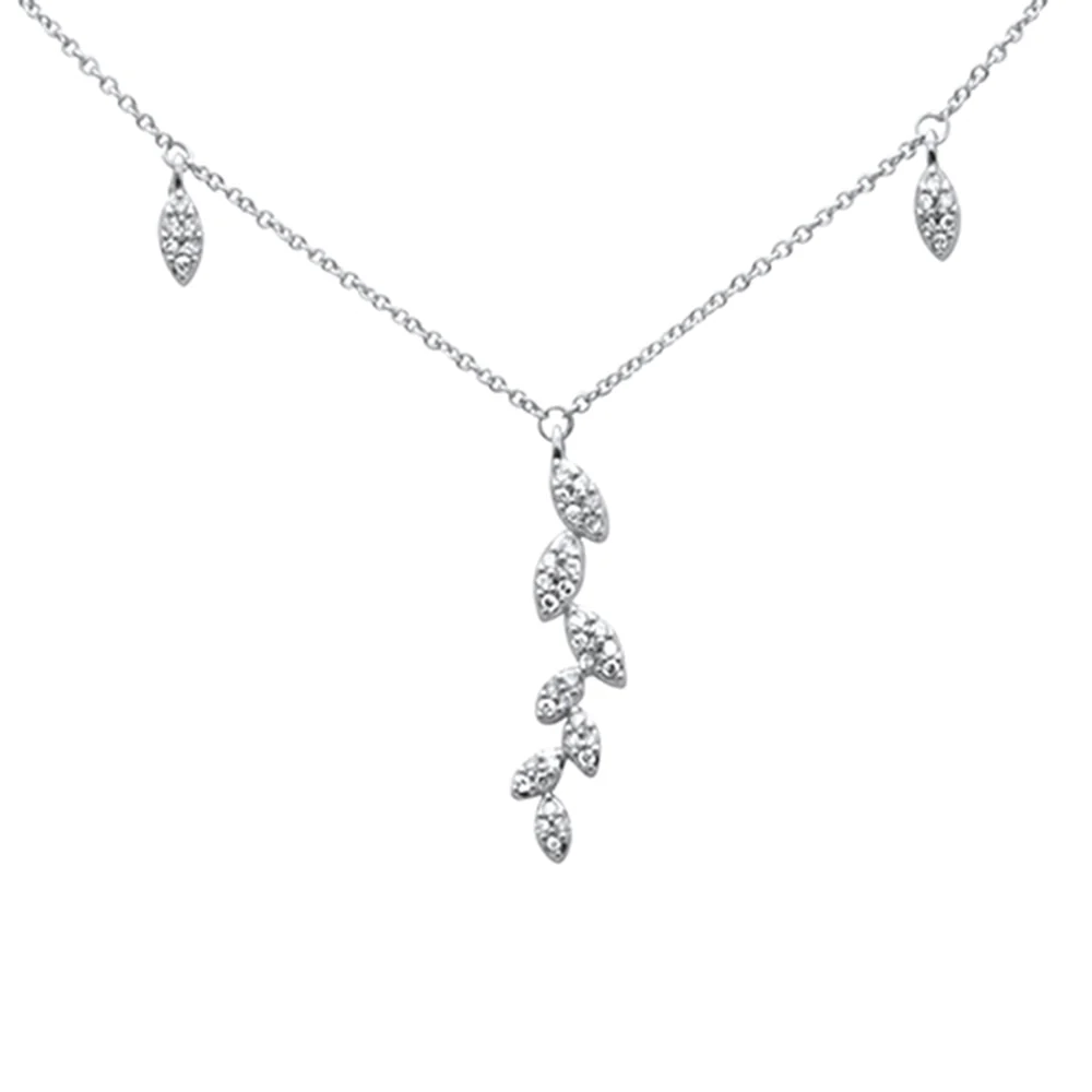 <span style="color:purple">SPECIAL!</span> .20ct G SI 14K White Gold Diamond Olive Friendship Pendant Necklace 16" +2" EXT