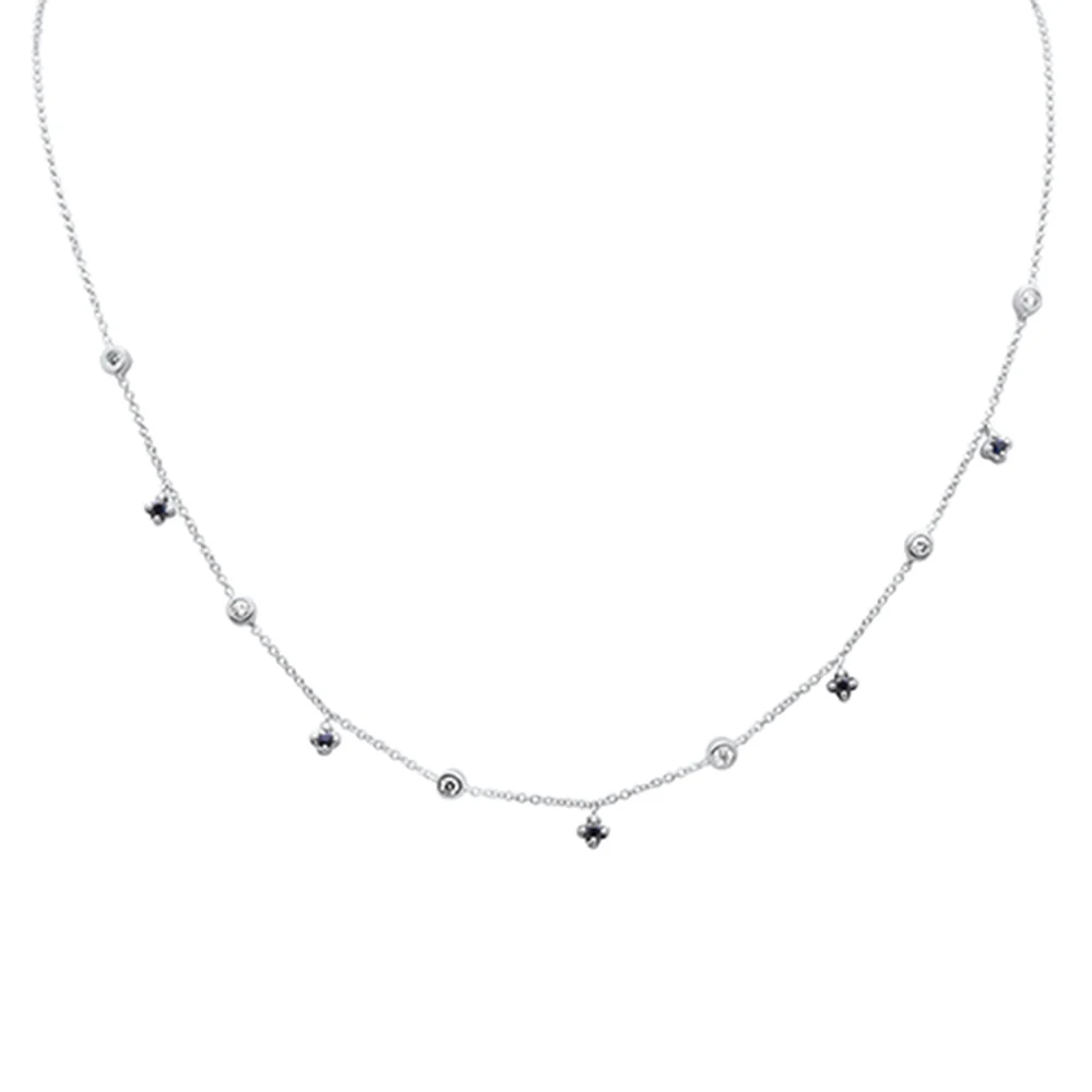 <span style="color:purple">SPECIAL!</span> .37ct G SI 14K White Gold Diamond & Blue Sapphire Gemstone Pendant Necklace 16" + 2" Ext