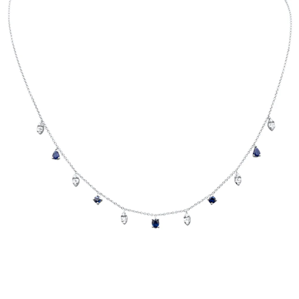<span style="color:purple">SPECIAL!</span> 1.16ct G SI 14K White Gold Diamond & Blue Sapphire Pendant Necklace 16"+2" EXT