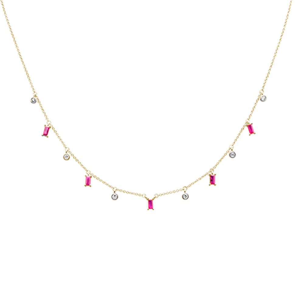 <span style="color:purple">SPECIAL!</span> .77ct G SI 14K Yellow Gold Diamond & Ruby Gemstone Pendant Necklace 16" +2" EXT