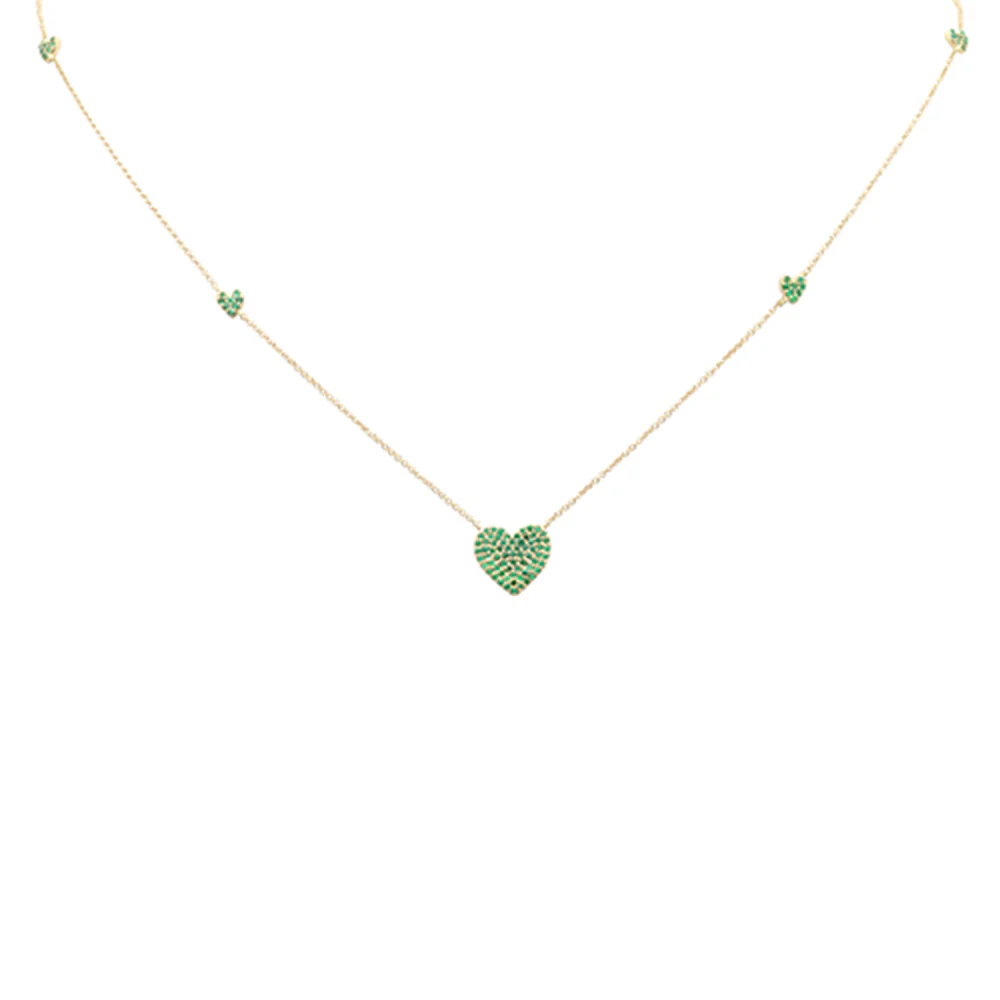 <span style="color:purple">SPECIAL!</span> .32ct G SI 14K Yellow Gold Emerald Gemstone Heart Pendant Necklace 18" Long - Image 2