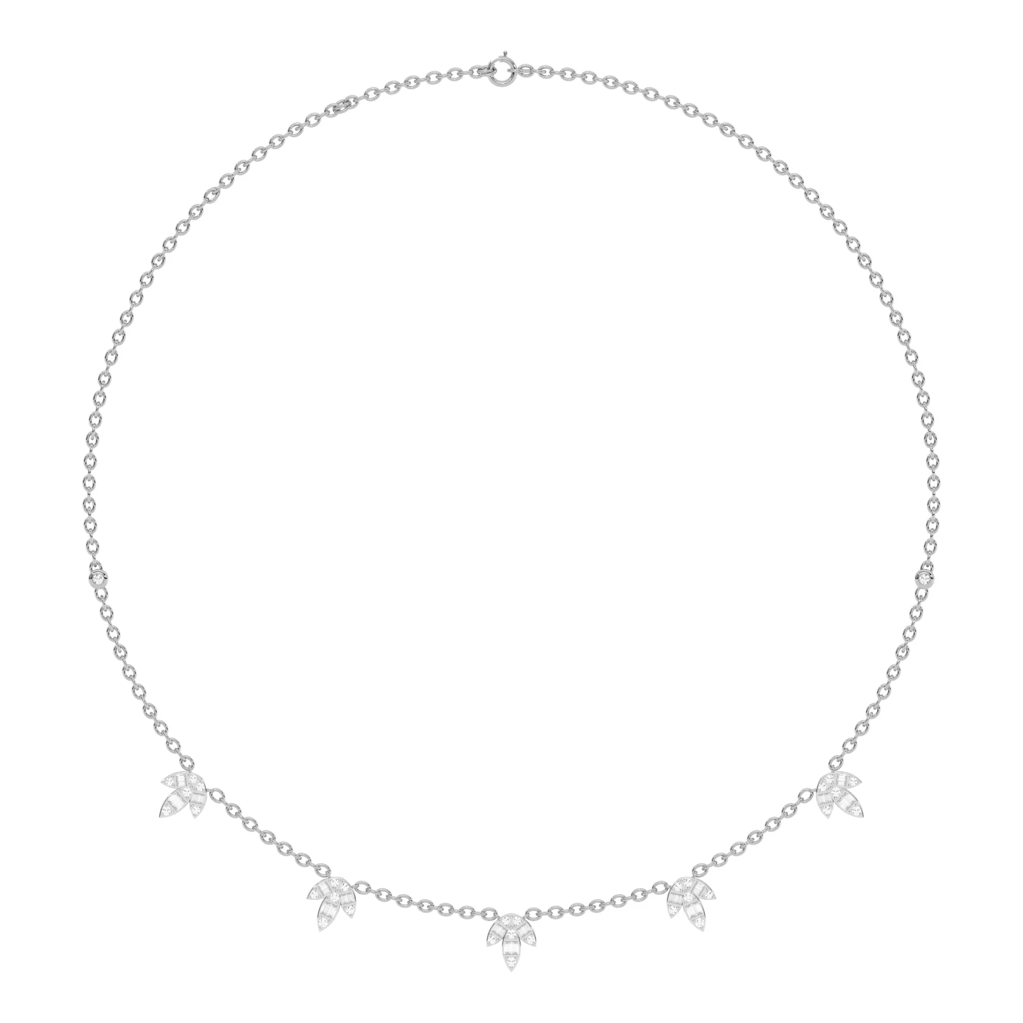 <span style="color:purple">SPECIAL!</span>.89ct G SI 14K White Gold Diamond Round & Baguette Leaf Pendant Necklace 16" +2" EXT - Image 2