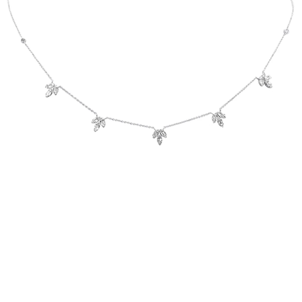 <span style="color:purple">SPECIAL!</span>.89ct G SI 14K White Gold Diamond Round & Baguette Leaf Pendant Necklace 16" +2" EXT - Image 4