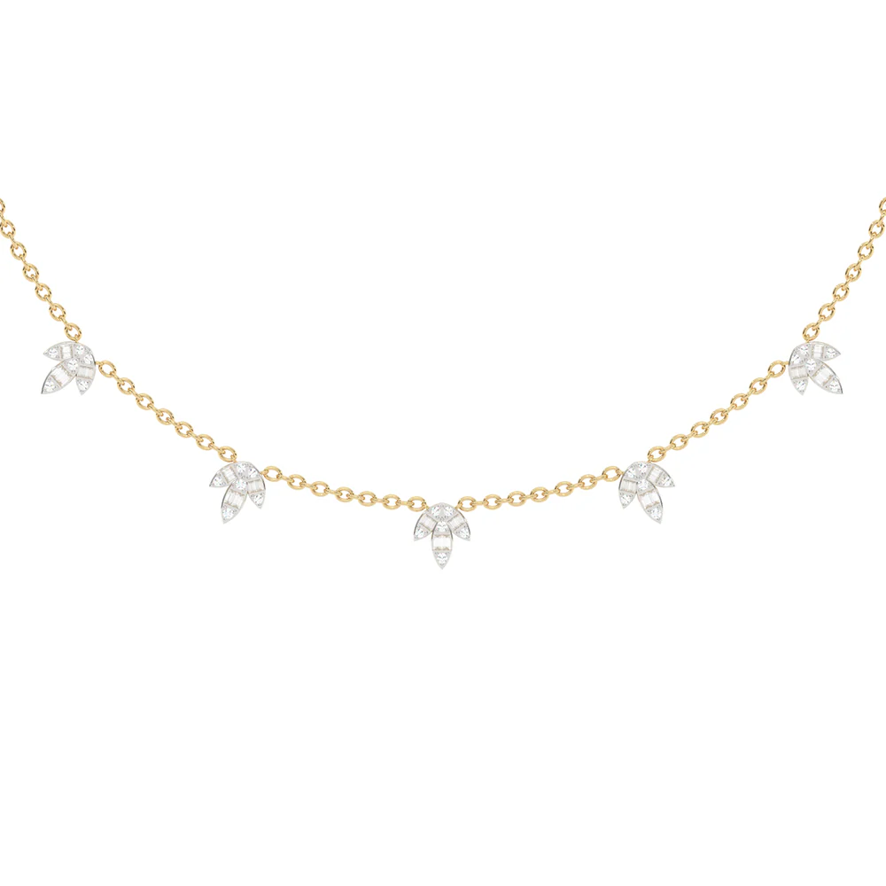 <span style="color:purple">SPECIAL!</span>1.00ct G SI 14K Yellow Gold Diamond Round & Baguette Leaf Pendant Necklace 16" +2" EXT