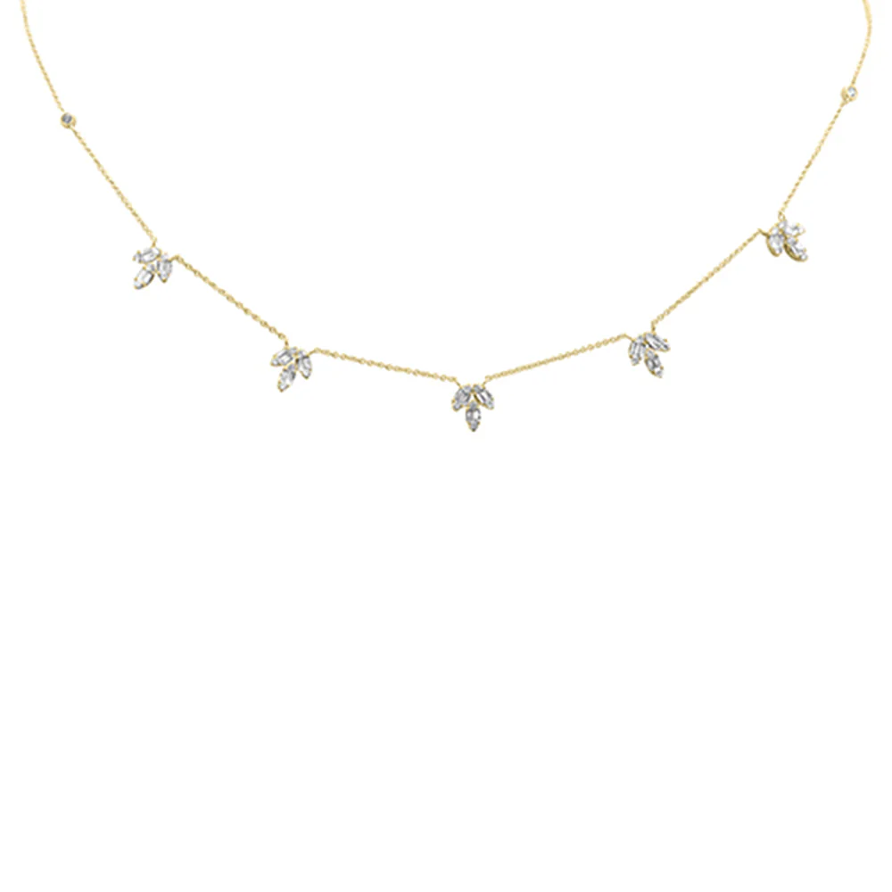 <span style="color:purple">SPECIAL!</span>1.00ct G SI 14K Yellow Gold Diamond Round & Baguette Leaf Pendant Necklace 16" +2" EXT - Image 3