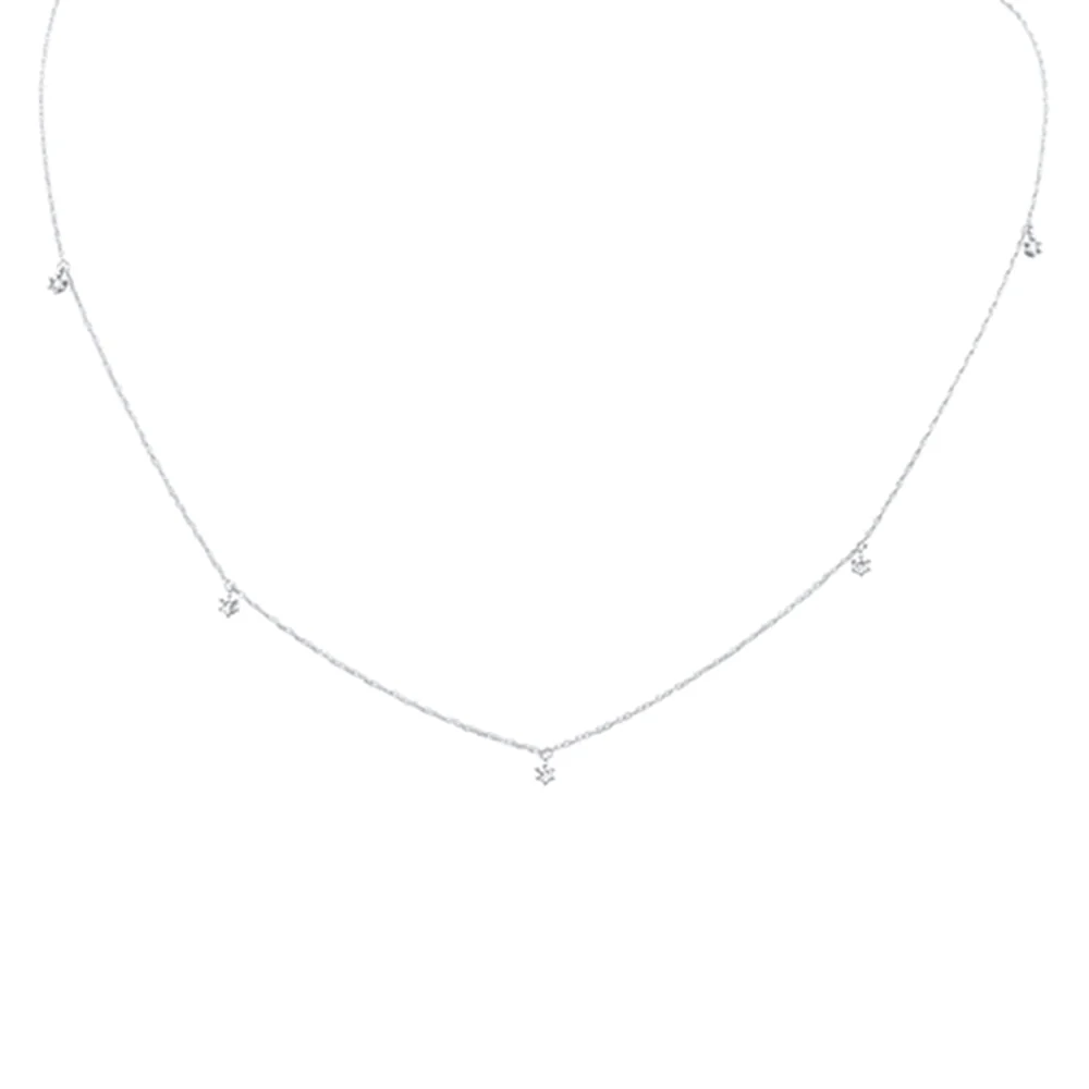 .18ct G SI 14K White Gold Diamond Dangling Pendant Necklace 18" Long
