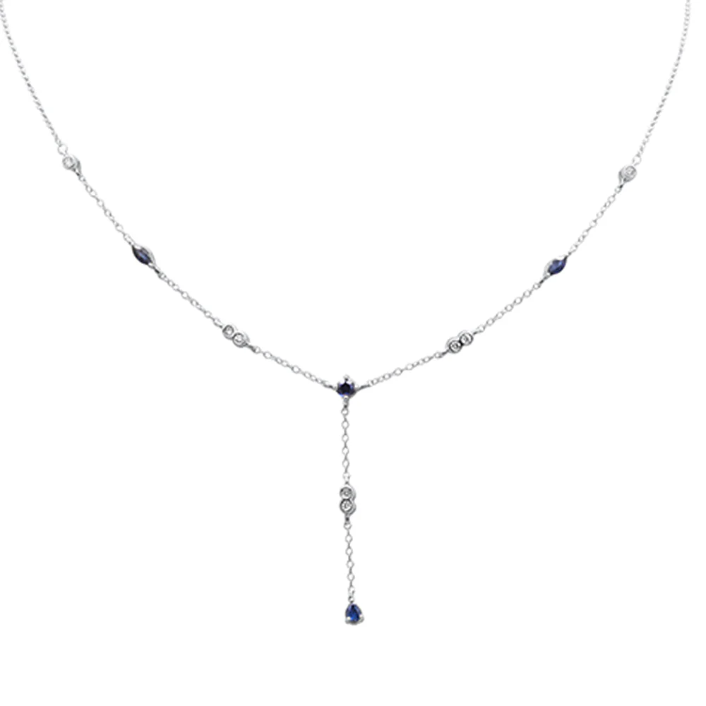 <span>GEMSTONE CLOSEOUT! </span> .98ct G SI 14K White Gold Diamond & Blue Sapphire Gemstone Drop Pendant Necklace 16" + 2" EXT