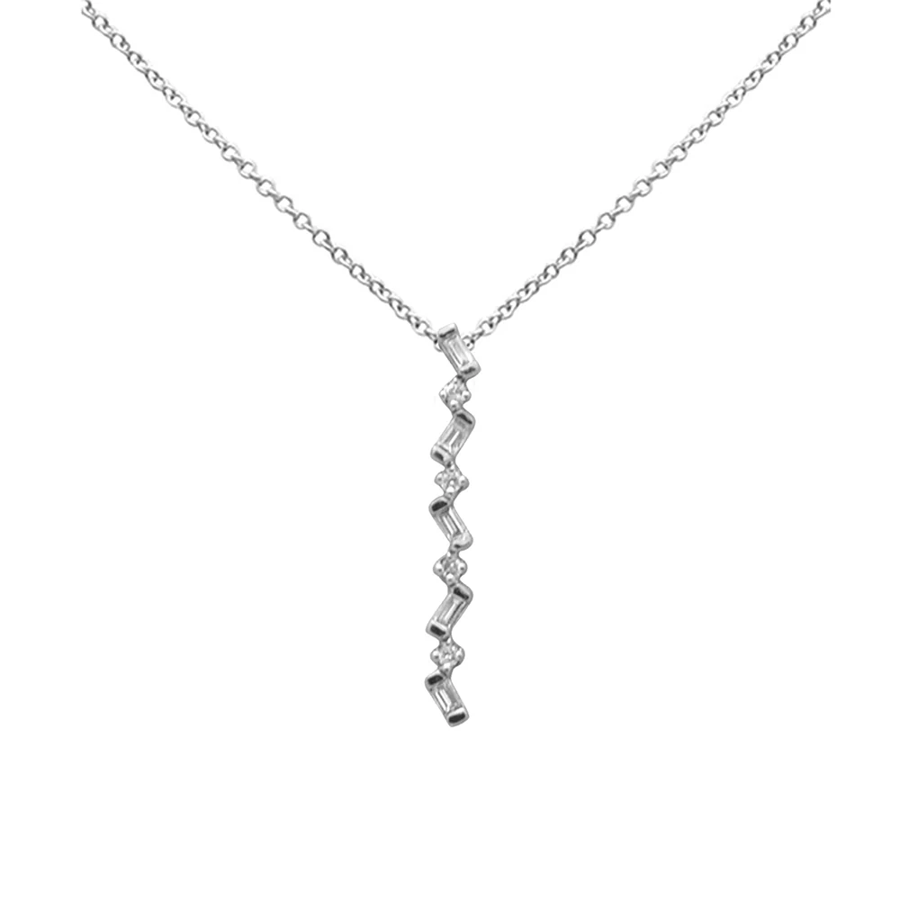 <span style="color:purple">SPECIAL!</span> .16ct G SI 14K White Gold Diamond Round & Baguette Pendant Necklace 18" Long