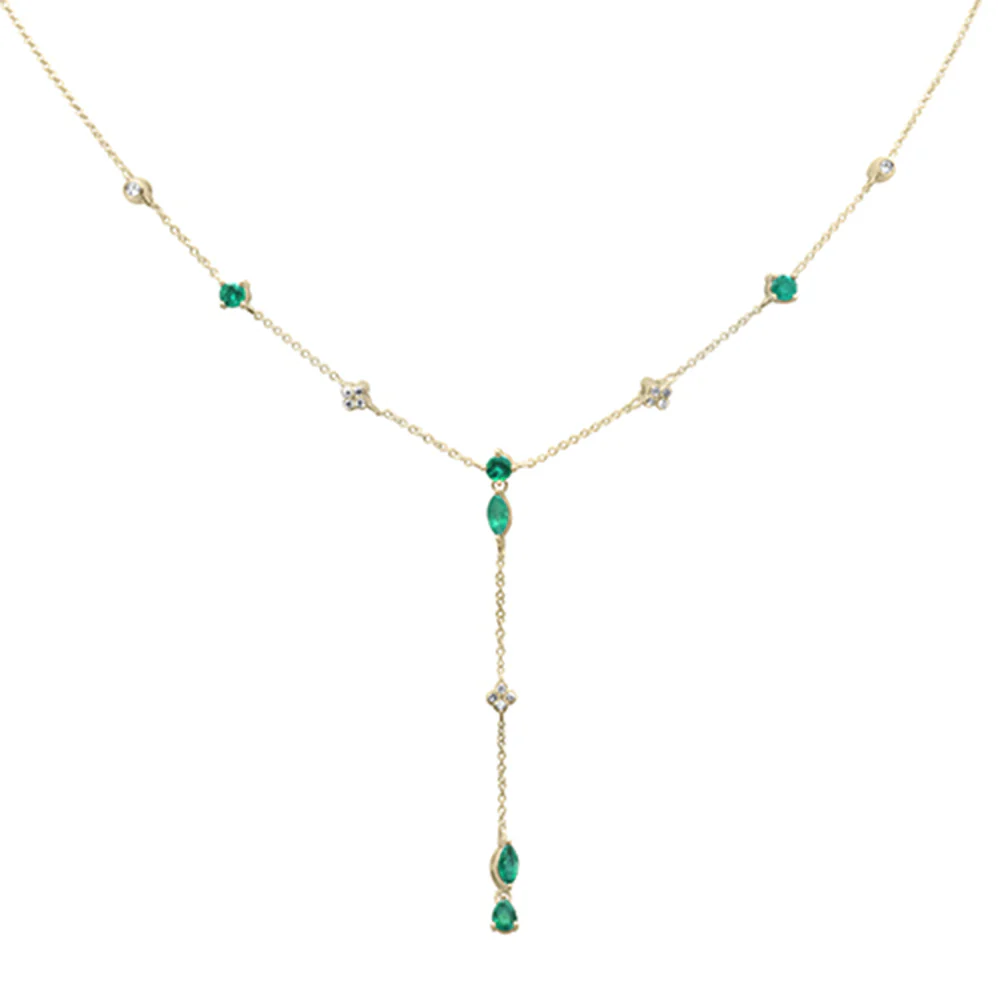 <span>GEMSTONE CLOSEOUT! </span> .93ct G SI 14K Yellow Gold Diamond & Emerald Gemstone Dangling Pendant Necklace 16" + 2" EXT