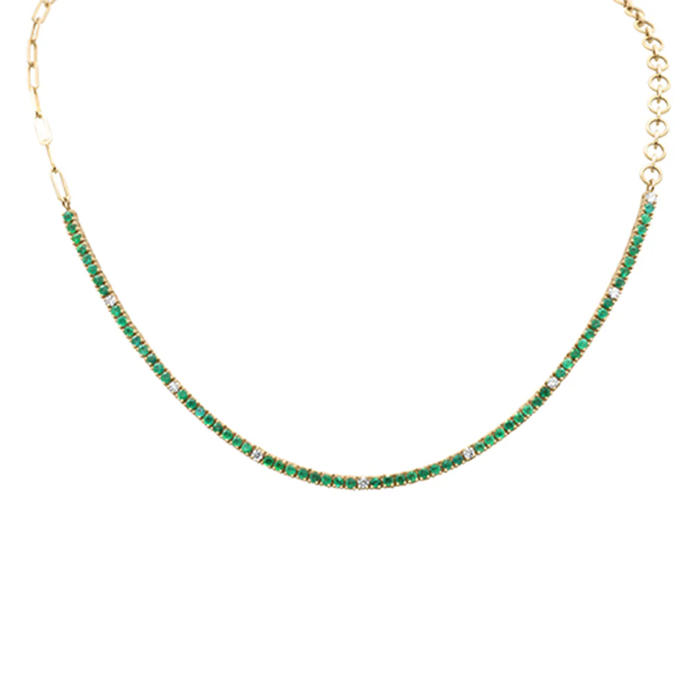 <span style="color:purple">SPECIAL!</span>  2.51ct G SI 14K Yellow Gold Diamond & Emerald Gemstone Pendant Necklace 14" + 2" EXT