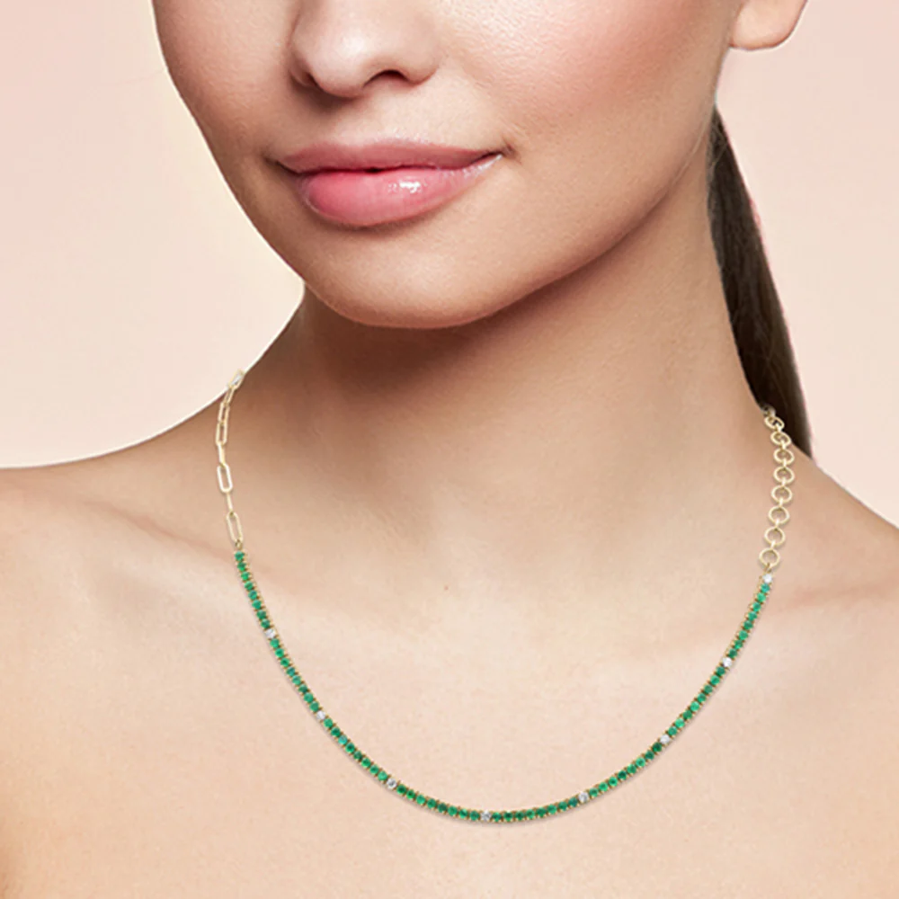 <span style="color:purple">SPECIAL!</span>  2.51ct G SI 14K Yellow Gold Diamond & Emerald Gemstone Pendant Necklace 14" + 2" EXT - Image 2