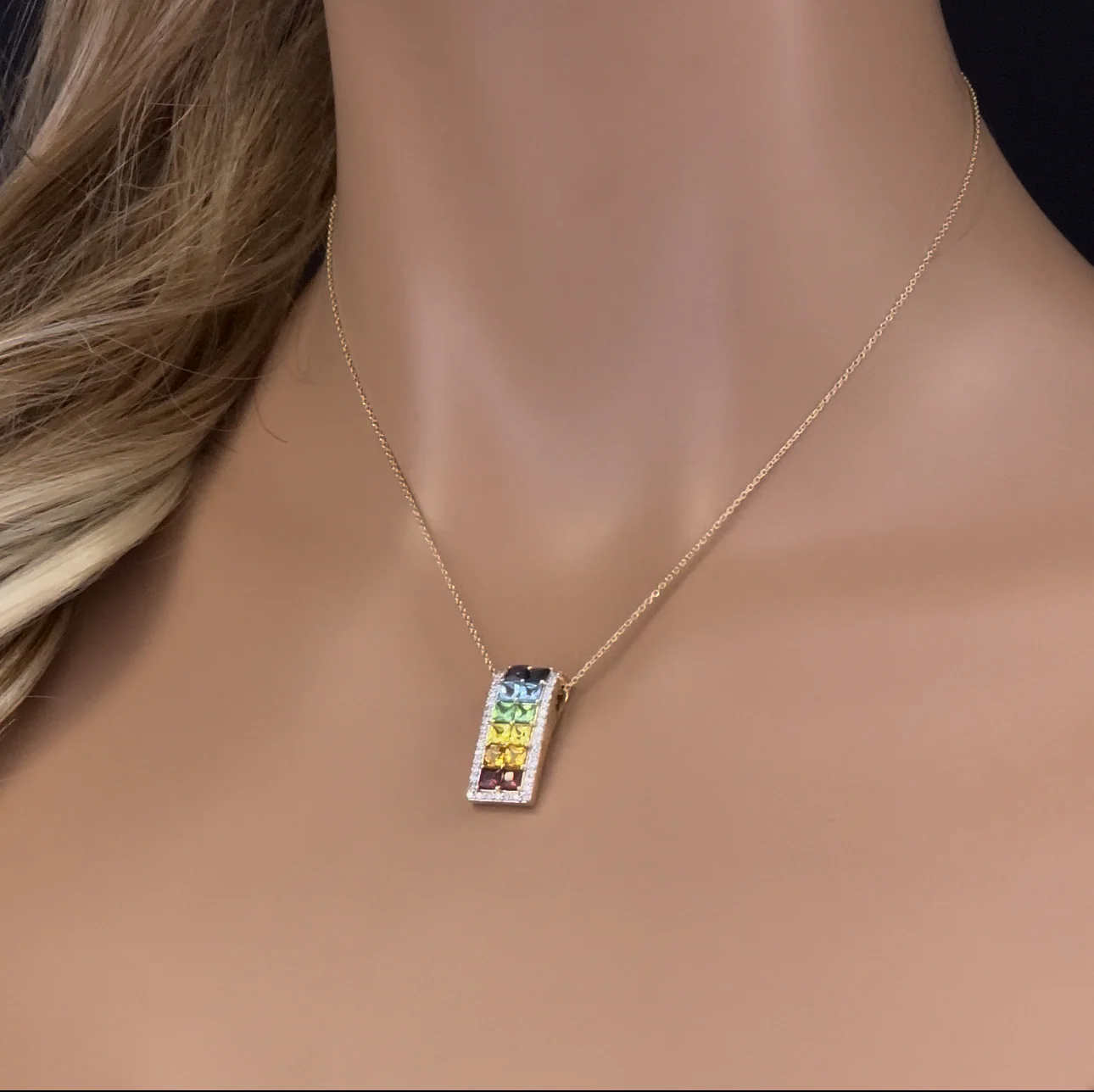 <span>GEMSTONE CLOSEOUT! </span> 2.87ct G SI 14K Yellow Gold Diamond & Multi Color Gemstones Pendant Necklace 16 + 2" Long - Image 2
